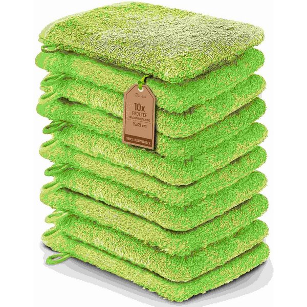 NatureMark Waschhandschuh 10er-Set Frottier Waschhandschuhe, 100% Baumwolle (10-St), Premium Frottier Waschhandschuhe, 15x21cm, Apfel grün