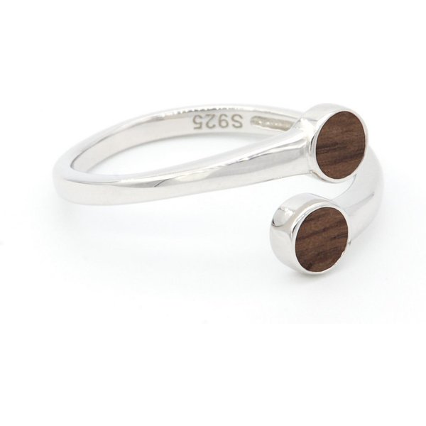 NaturSchatulle Fingerring Circle Pair (Holz & 925 Silber, Verstellbar, Holzring mit Holzeinlage), Damen Silber Schmuck, 925 Silber, Nussbaum Holz