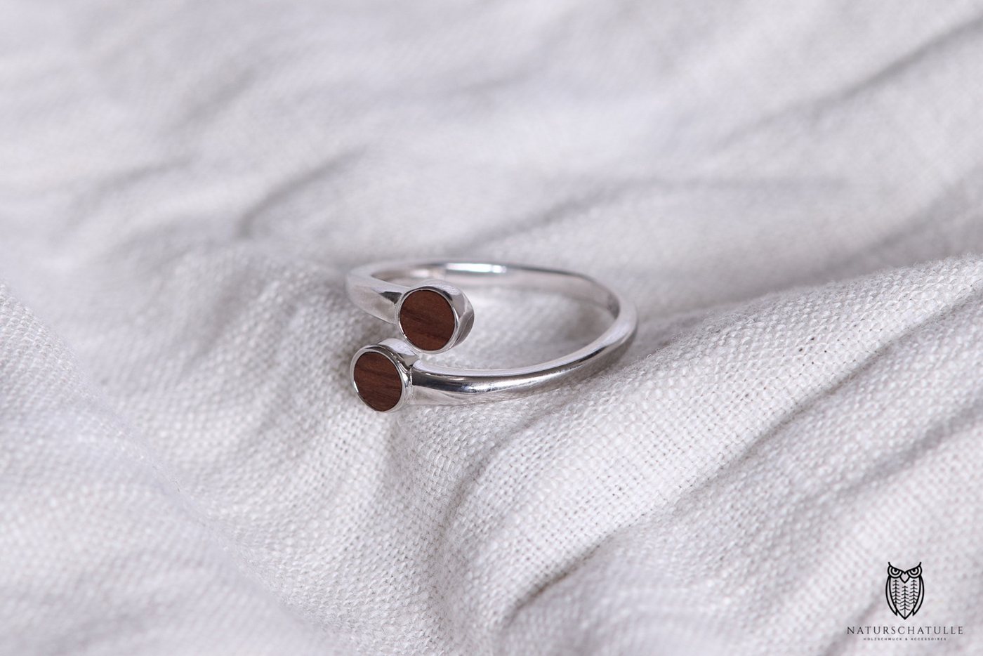 NaturSchatulle Fingerring Circle Pair (Holz & 925 Silber, Verstellbar, Holzring mit Holzeinlage), Damen Silber Schmuck, 925 Silber, Nussbaum Holz – Bild 2 von 5