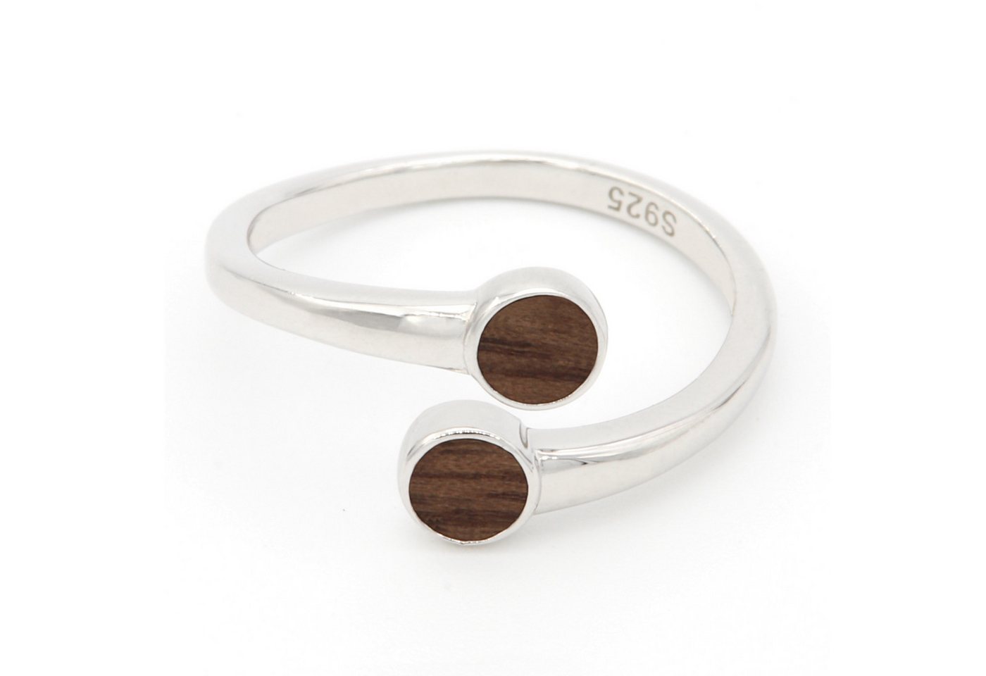 NaturSchatulle Fingerring Circle Pair (Holz & 925 Silber, Verstellbar, Holzring mit Holzeinlage), Damen Silber Schmuck, 925 Silber, Nussbaum Holz – Bild 3 von 5