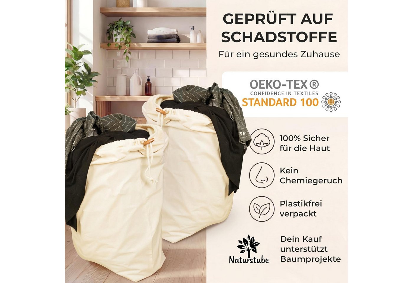 Naturstube Wäschesack Wäschesack 2er-Set, 67 x 87 cm, extra groß und strapazierfähi – Bild 3 von 5
