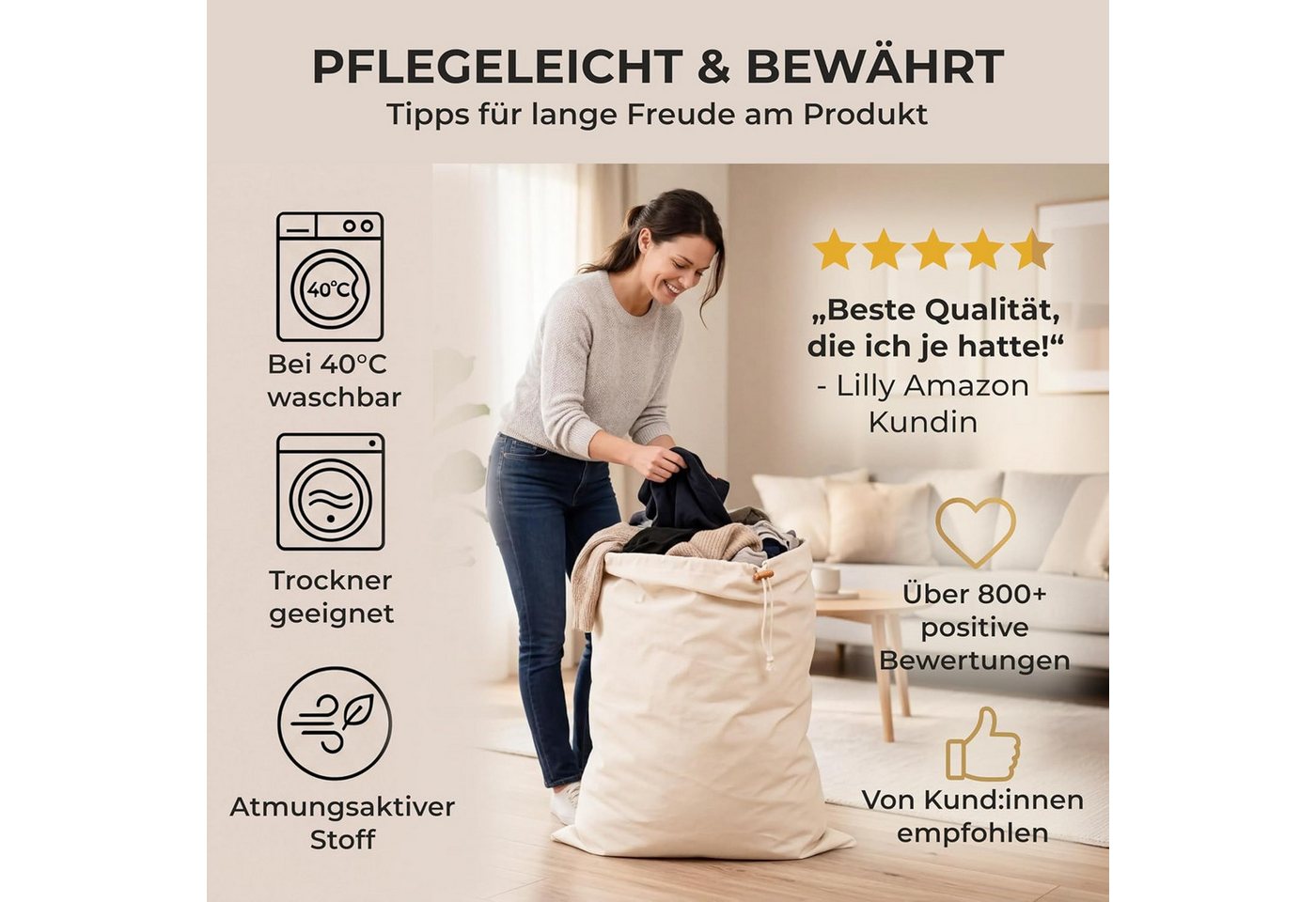 Naturstube Wäschesack Wäschesack 2er-Set, 67 x 87 cm, extra groß und strapazierfähi – Bild 4 von 5