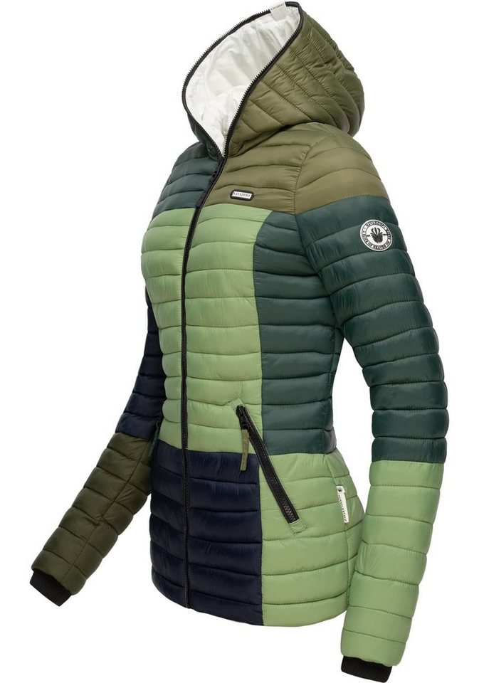 Navahoo Steppjacke Multikulti stylische Colorblocking Übergangsjacke m. Kapuze – Bild 2 von 5