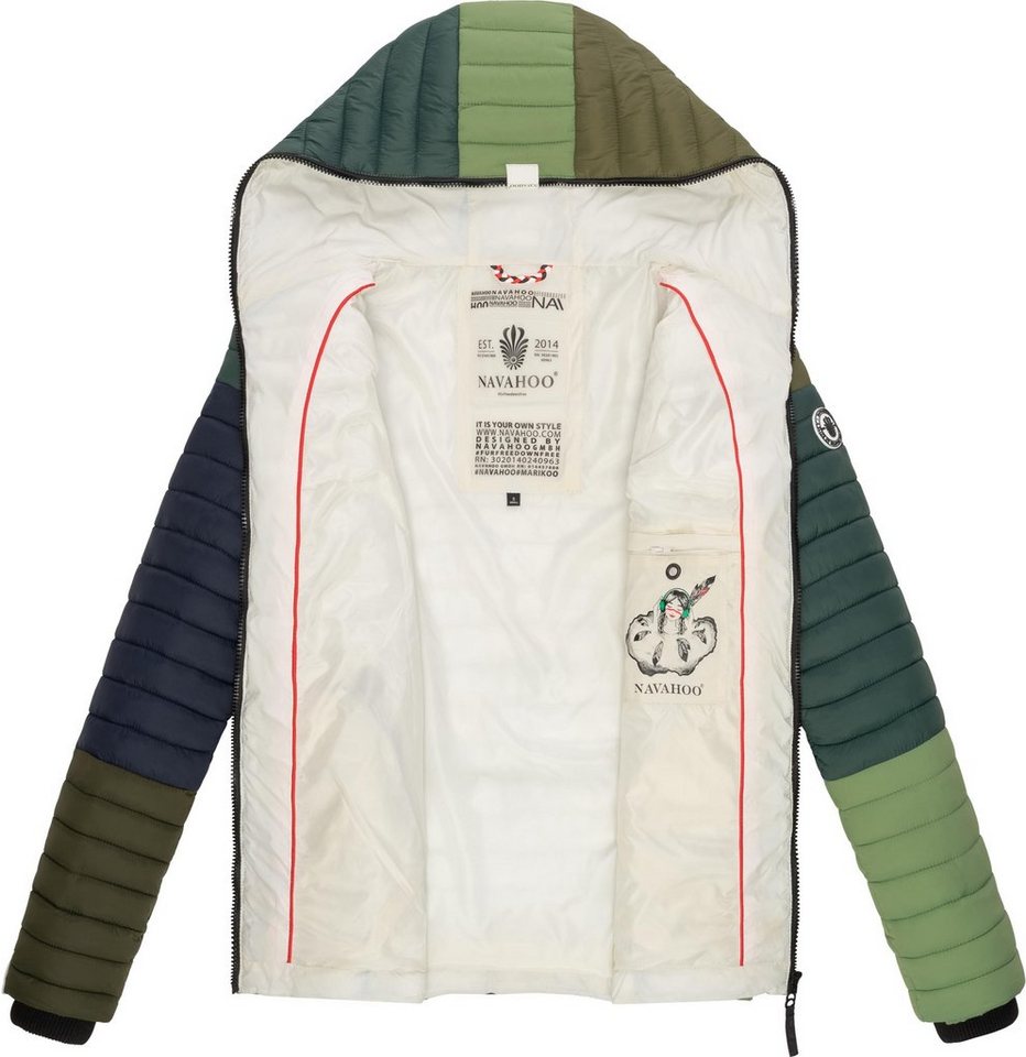 Navahoo Steppjacke Multikulti stylische Colorblocking Übergangsjacke m. Kapuze – Bild 4 von 5