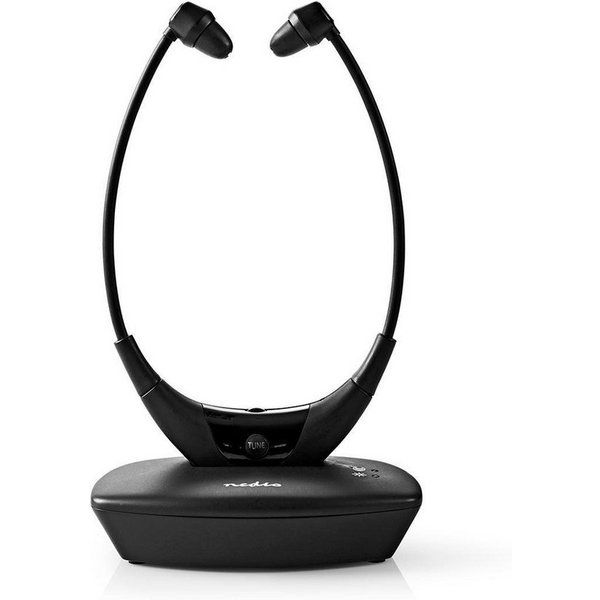 Nedis HPRF010BK Over-Ear-Kopfhörer (Balancekontrolle, kabellose Audioübertragung, Akkubetrieb, Wiederaufladung über Ladestation, Kabellos, Balancekontrolle, Lad