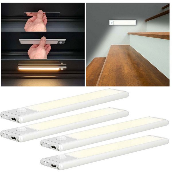 Nedis LED Lichtleiste Akku LED-Lichtleiste 20,5cm, Bewegungsmelder, USB-C, Magnet, Silber, LED fest integriert, Wiederaufladbare LED-Unterbauleuchte mit Bewegun