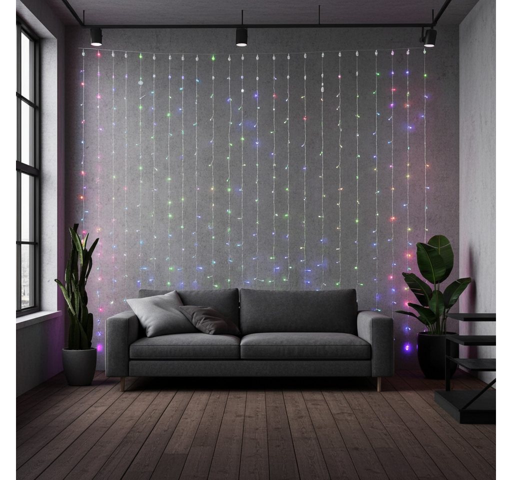 Nedis Lichtervorhang Smart-WLAN Vorhang-Lichterkette, 7 Lichtmuster 180 RGB-LEDs IP65, 3x3m WLAN-LED-Vorhang 9 LEDs per Meter, App-Steuerung – Bild 2 von 5