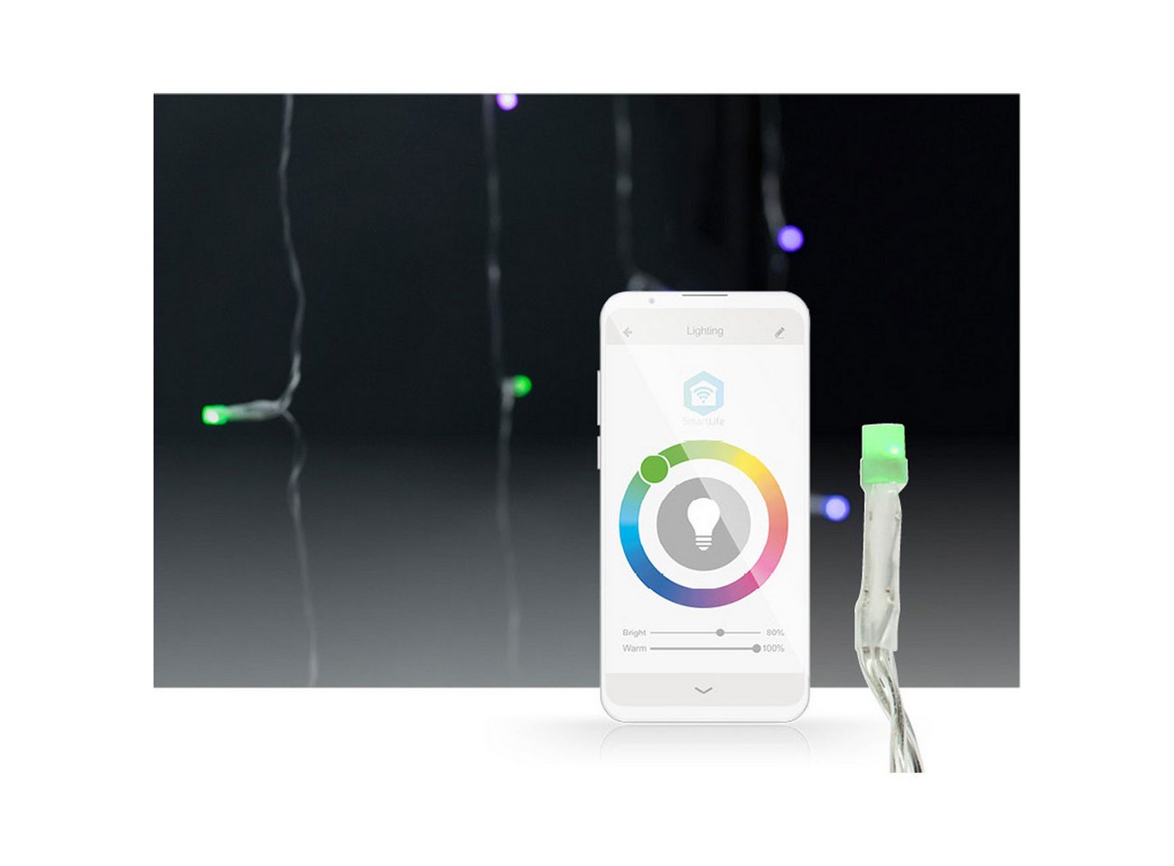 Nedis Lichtervorhang Smart-WLAN Vorhang-Lichterkette, 7 Lichtmuster 180 RGB-LEDs IP65, 3x3m WLAN-LED-Vorhang 9 LEDs per Meter, App-Steuerung – Bild 3 von 5