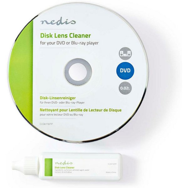 Nedis Reinigungs-CD CLDK110TP, Linsenreinigung, Reinigungs-DVD, Bürsten, Bildschirmmenü, Pflege