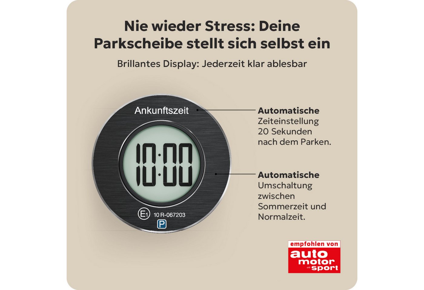 NeedIt elektronische Parkscheibe ParkOne, Automatische Parkzeiterfassung, Magnetische Halterung – Bild 3 von 5