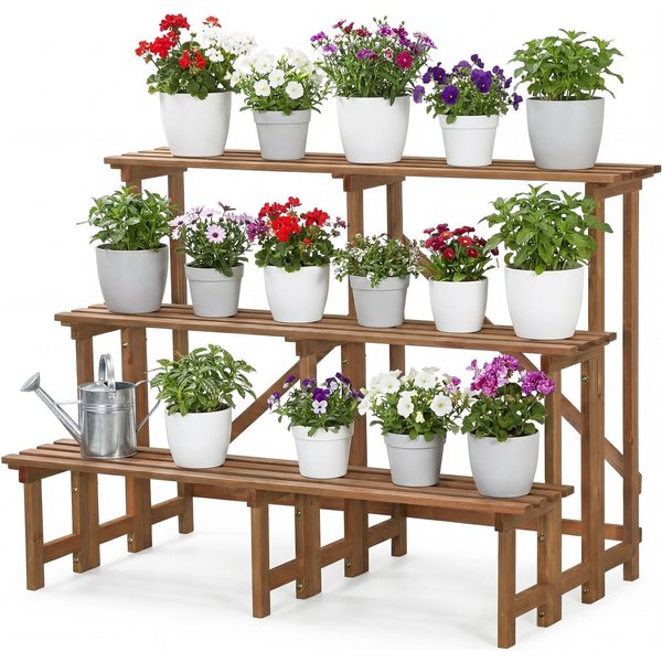needs&wants® Blumenständer Pflanzentreppe Pflanzenständer Blumentreppe Pflanzenregal Blumenregal, Outdoor Indoor Balkon draußen Blumenleiter Pflanzleiter Pflanz