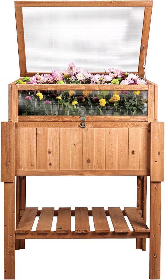 needs&wants® Hochbeet mit Frühbeet-Aufsatz Abdeckung Deckel Dach aus Holz für Garten Balkon, Pflanzbeet Frühbeetkasten Gewächshaus mit Haube Ablage Pflanzkasten – Bild 2 von 5