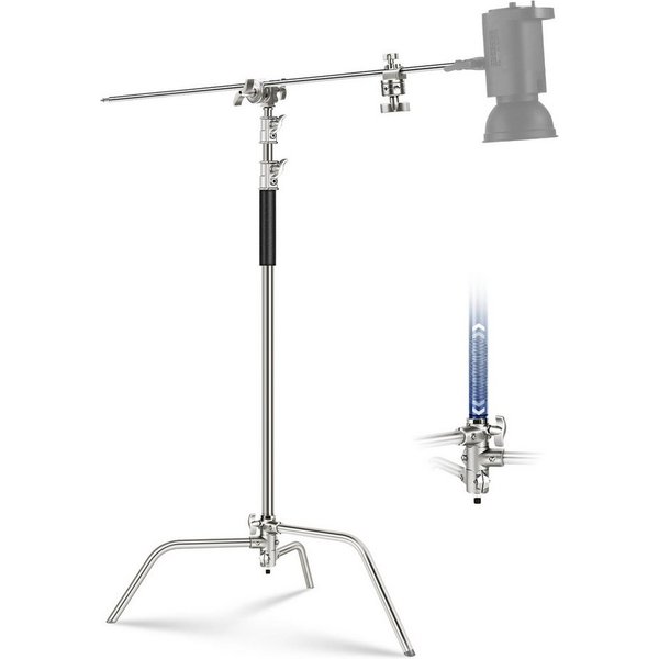 Neewer 100% Edelstahl Heavy Duty C Ständer mit Arm, SC320 Lite Lampenstativ (320cm Fotografie Lichtstativ, 128cm Trag Boom Arm, 2 Griff Köpfe)