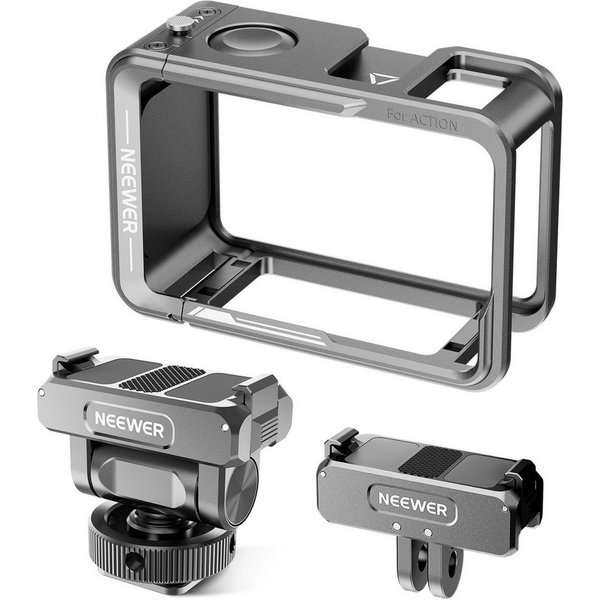 Neewer Action Cam-Halterung Action Kamera Cage Käfig Set, kompatibel mit DJI Osmo Action 5 Pro 4 3, (Packung, mit Cold Shoe Mount und magnetischem Mount Adapter