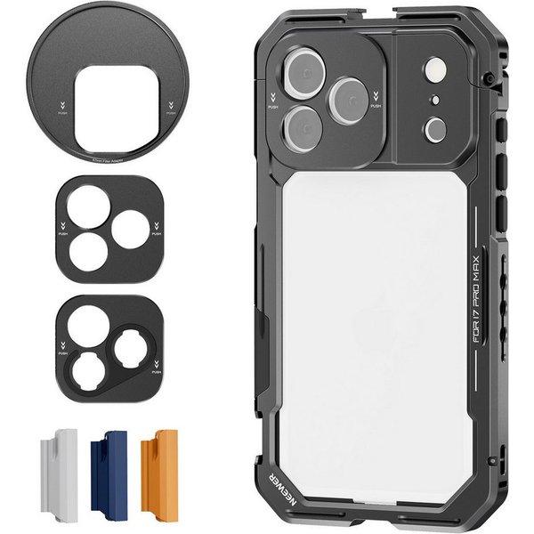 Neewer Handyhülle Handy Käfig Kompatibel mit iPhone 17 Pro Max, PA144 (Schwarz), Video Rig Stabilisator, mit 67mm Filter Ring 17mm Objektiv Rückplatte