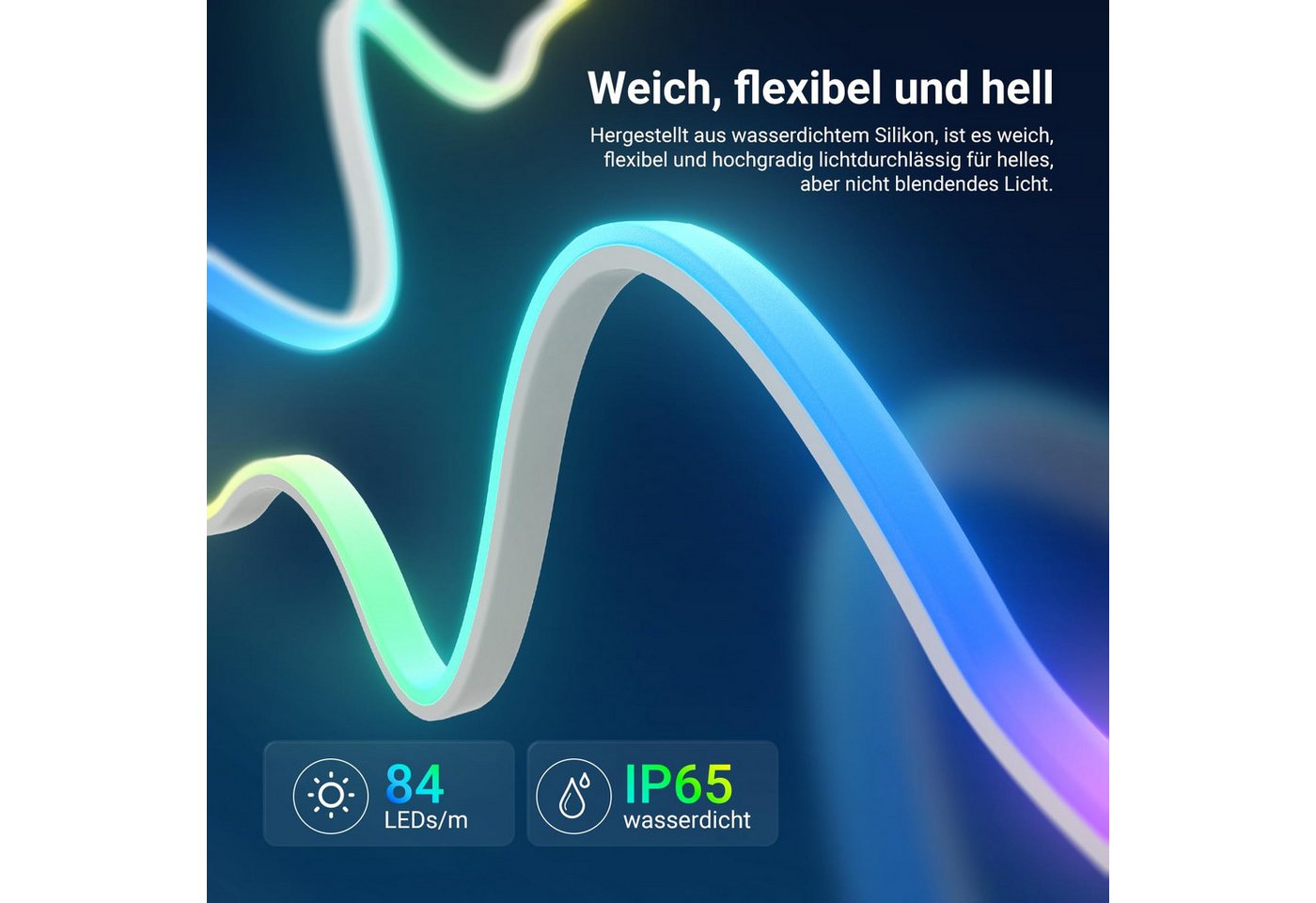 Neewer LED Stripe NS01 3/5m LED Lichtleiste frontbeleuchtet, RGB, Smart AI App Steuerung, Farbwechsel, zuschneidbar Lichterkette für Schlafzimmer Spielzimmer – Bild 3 von 5