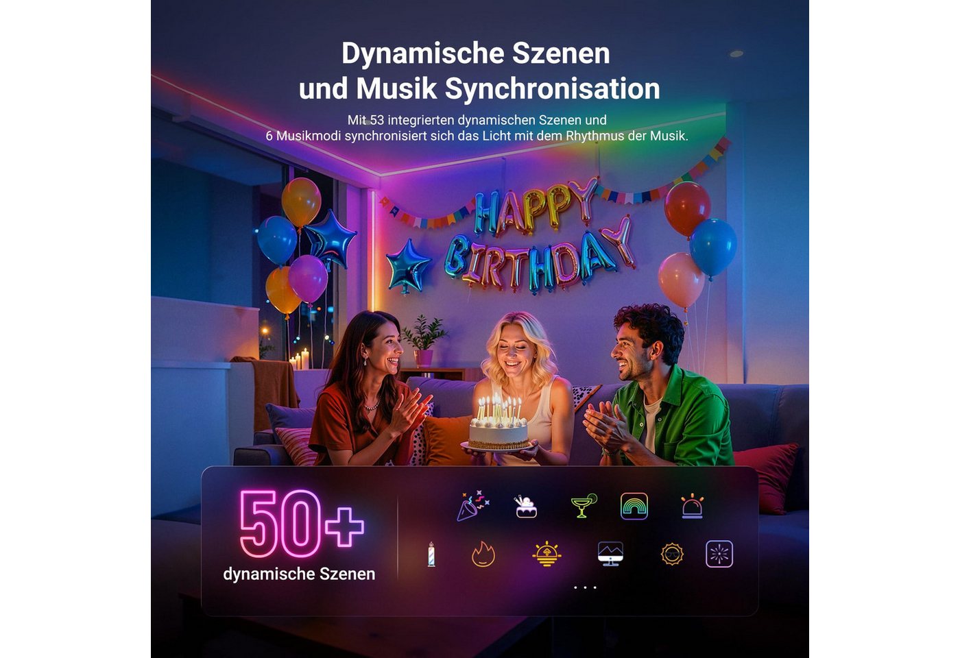 Neewer LED Stripe NS01 3/5m LED Lichtleiste frontbeleuchtet, RGB, Smart AI App Steuerung, Farbwechsel, zuschneidbar Lichterkette für Schlafzimmer Spielzimmer – Bild 5 von 5