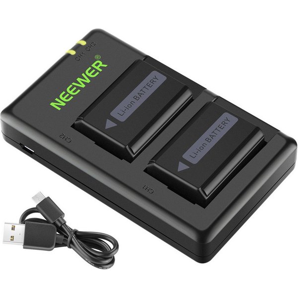 Neewer NP-FW50 2-Pack 1100mAh Camera Battery Charger Set, Micro USB Port Batterie-Ladegerät (Packung, Compatible with Sony ZV-E10, A7/A7R/A7 II/A6300/A3000, u.v