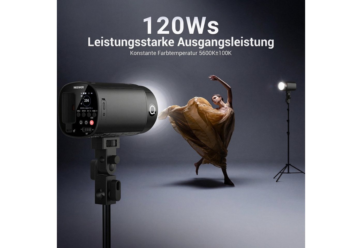 Neewer Q120 120Ws 2,4G TTL Outdoor Blitzgerät, 1/8000s HSS Studio Monolight Blitzgerät, (kompatibel mit Godox, 3000mAh Akku / 420 Blitze / 1,5s Blitzladezeit) – Bild 2 von 5