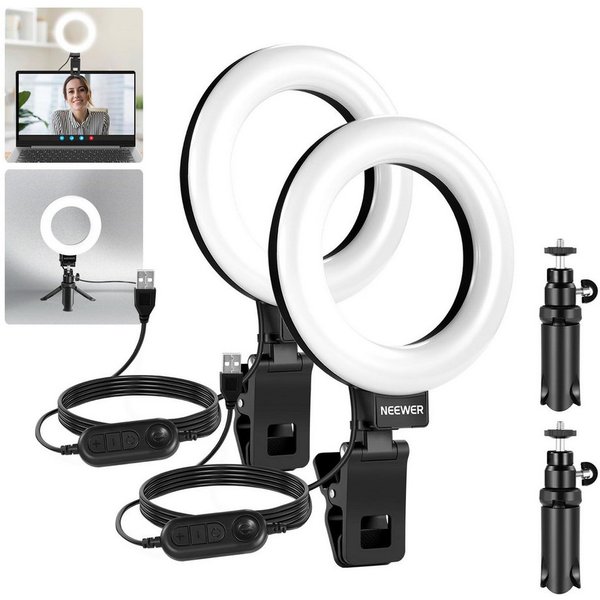 Neewer Ringlicht BR60 2er Pack Ringlicht 5", Ansteck Licht, mit Schreibtischstativen, für Videokonferenz Beleuchtung Monitor Laptop Computer Live Streaming