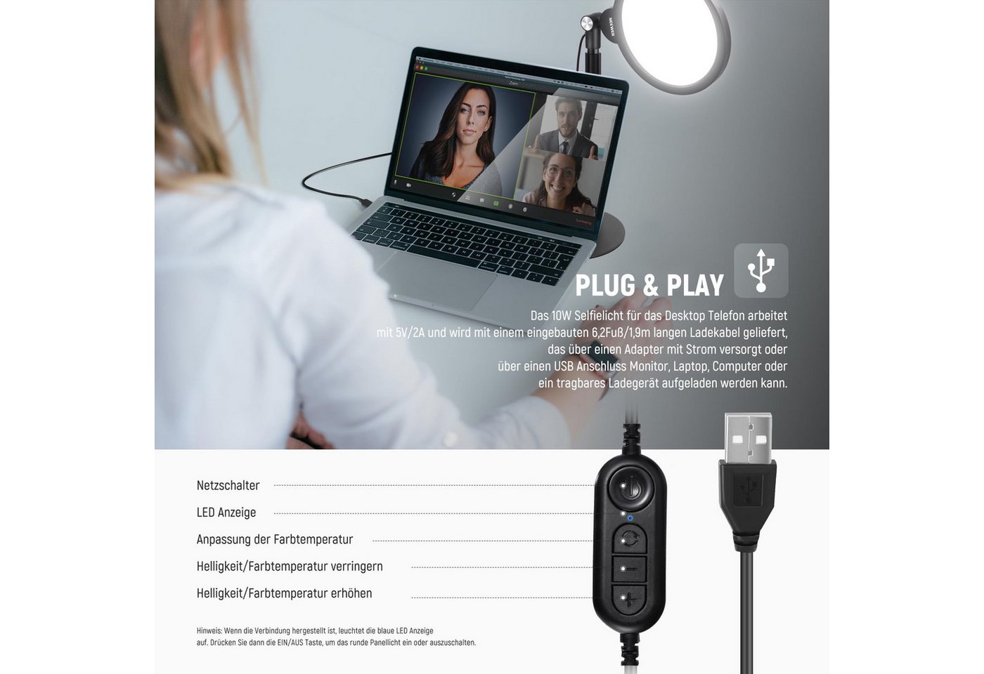 Neewer Ringlicht R06 Selfie-Licht 7", 10W dimmbar, Höhenverstellbar, mit Telefonhalter, Beschwerte Metallbasis, Tisch Ringleuchte für Video Live Stream – Bild 4 von 5