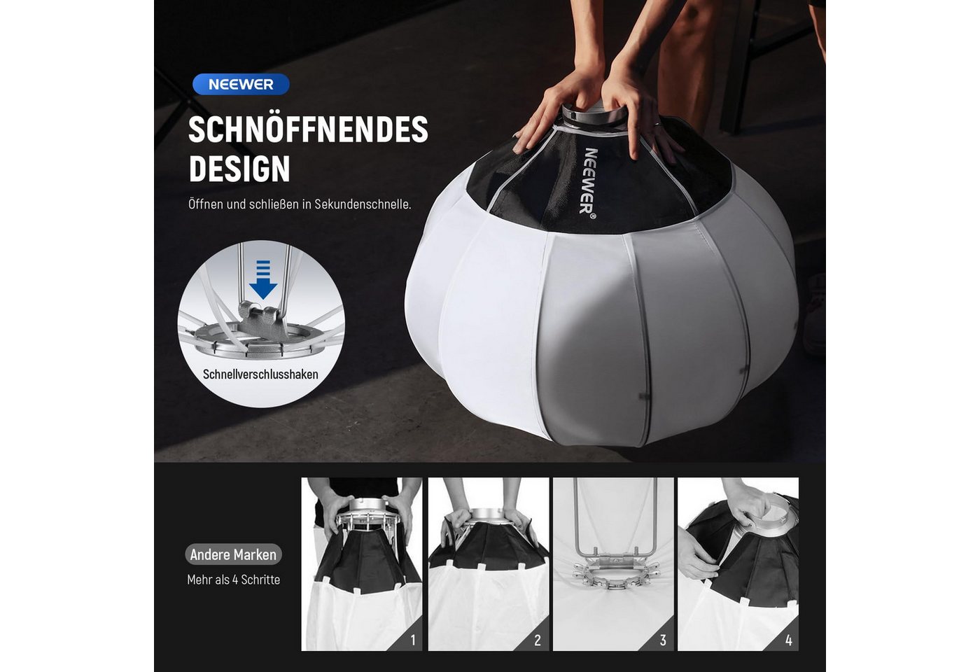 Neewer Softbox NS26L 65cm Laternen Softbox, Schnellentriegelung, 360° Lichtdiffusor, mit Bowens Halterung, für RGB CB60 CB60B CB200B MS60B MS60C MS150B – Bild 2 von 5