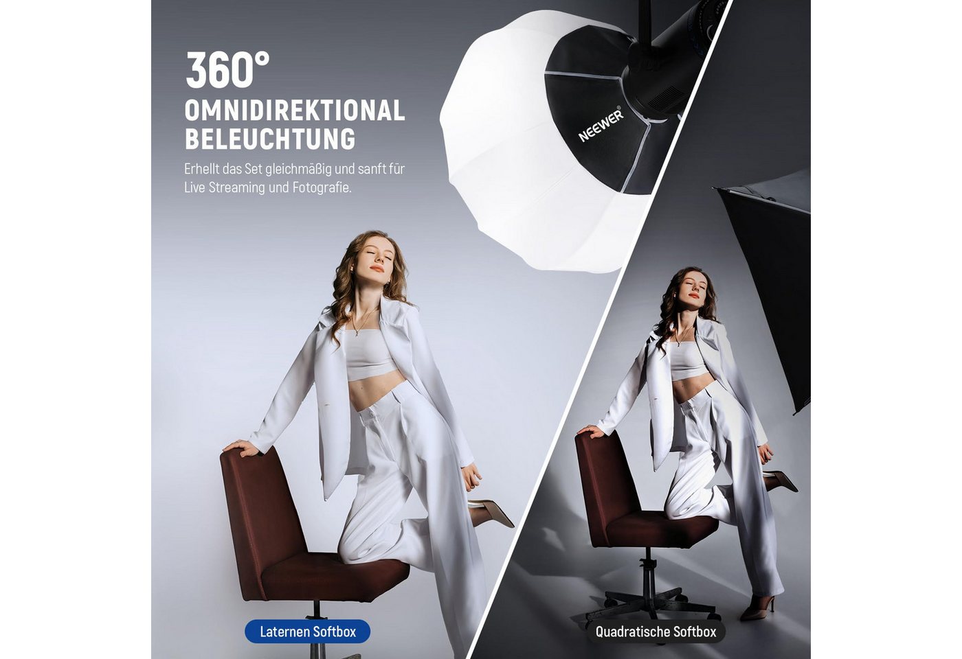 Neewer Softbox NS26L 65cm Laternen Softbox, Schnellentriegelung, 360° Lichtdiffusor, mit Bowens Halterung, für RGB CB60 CB60B CB200B MS60B MS60C MS150B – Bild 3 von 5