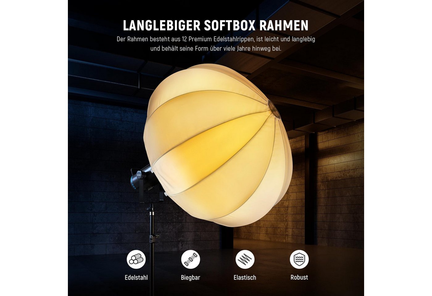 Neewer Softbox NS26L 65cm Laternen Softbox, Schnellentriegelung, 360° Lichtdiffusor, mit Bowens Halterung, für RGB CB60 CB60B CB200B MS60B MS60C MS150B – Bild 4 von 5