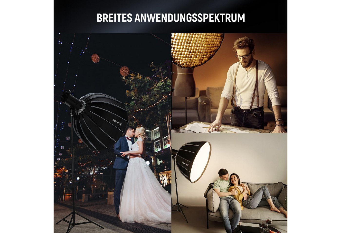 Neewer Softbox NS38P Parabolische Softbox, 90 cm, mit Bowens Mount, Schnellverschluss, mit Lichtdiffusor/Gitter/Tasche, für Godox Aputure Studio Videolicht – Bild 3 von 5