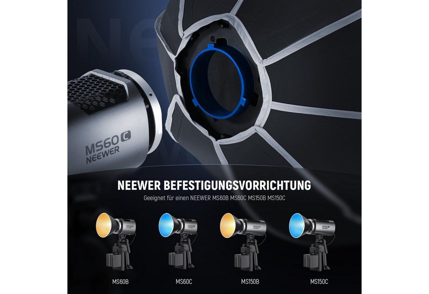 Neewer Softbox NS4P 50cm Achteck Softbox, Faltbar, mit Honeycomb-Grid, und Lichtdiffusor, Schnellinstallation, mit NEEWER Mount, für MS60 – Bild 2 von 5