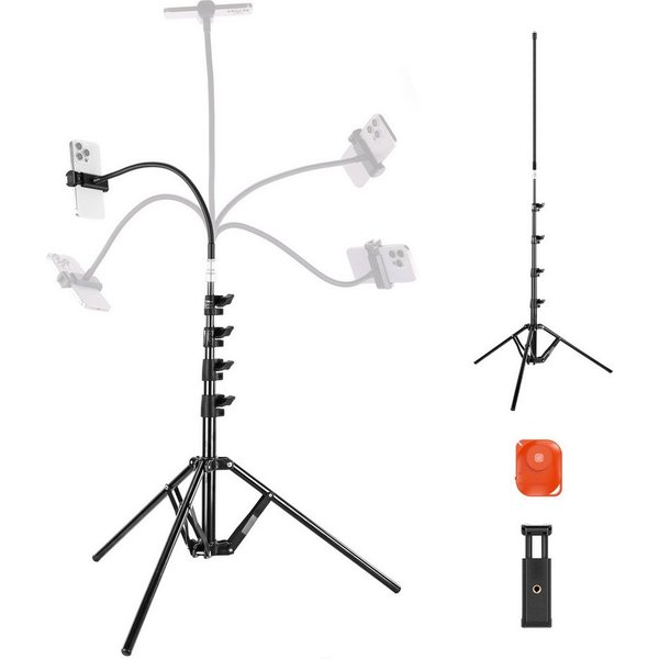 Neewer ST014 Smartphone Stativ Stand mit flexiblem Arm und umkehrbaren Beinen Dreibeinstativ (Aluminium Handyhalterung Clip für Schreibtisch Nachttisch)