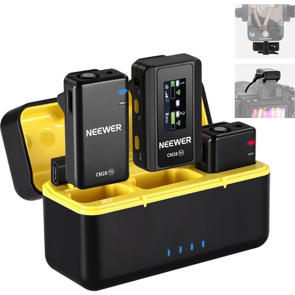 Neewer Streaming-Mikrofon CM28 Kabelloses Lavaliermikrofon mit Rauschunterdrückung, 4GB, 9h (Set), 1 RX + 2 TX + Ladekoffer, 200 m Reichweite, für iPhone Androi