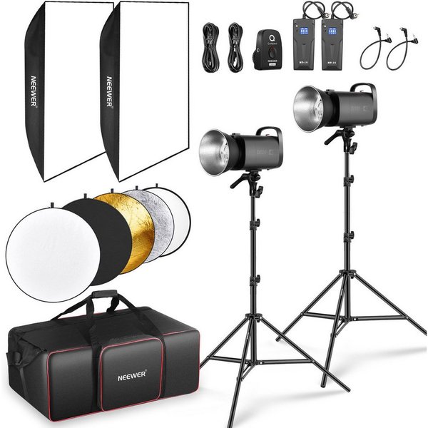 Neewer Studioleuchte S101-400W Studio Monolight Blitzlicht Set, 2Pack Set 800W Studio Flash, 5600K, mit Bowens Mount/Softbox/Ständer/Reflektor/Auslöser