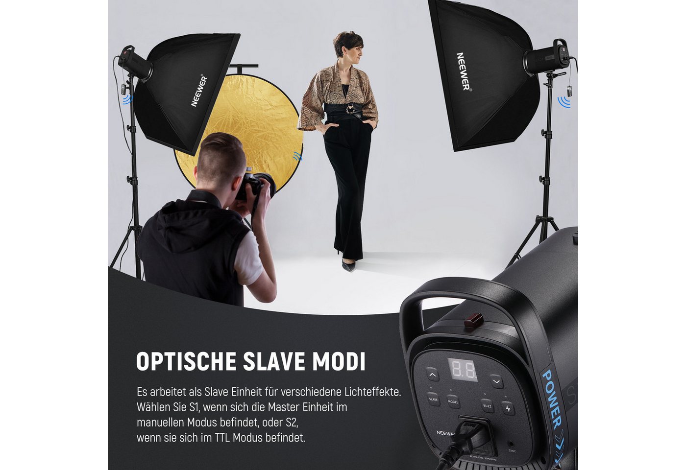 Neewer Studioleuchte S101-400W Studio Monolight Blitzlicht Set, 2Pack Set 800W Studio Flash, 5600K, mit Bowens Mount/Softbox/Ständer/Reflektor/Auslöser – Bild 4 von 5