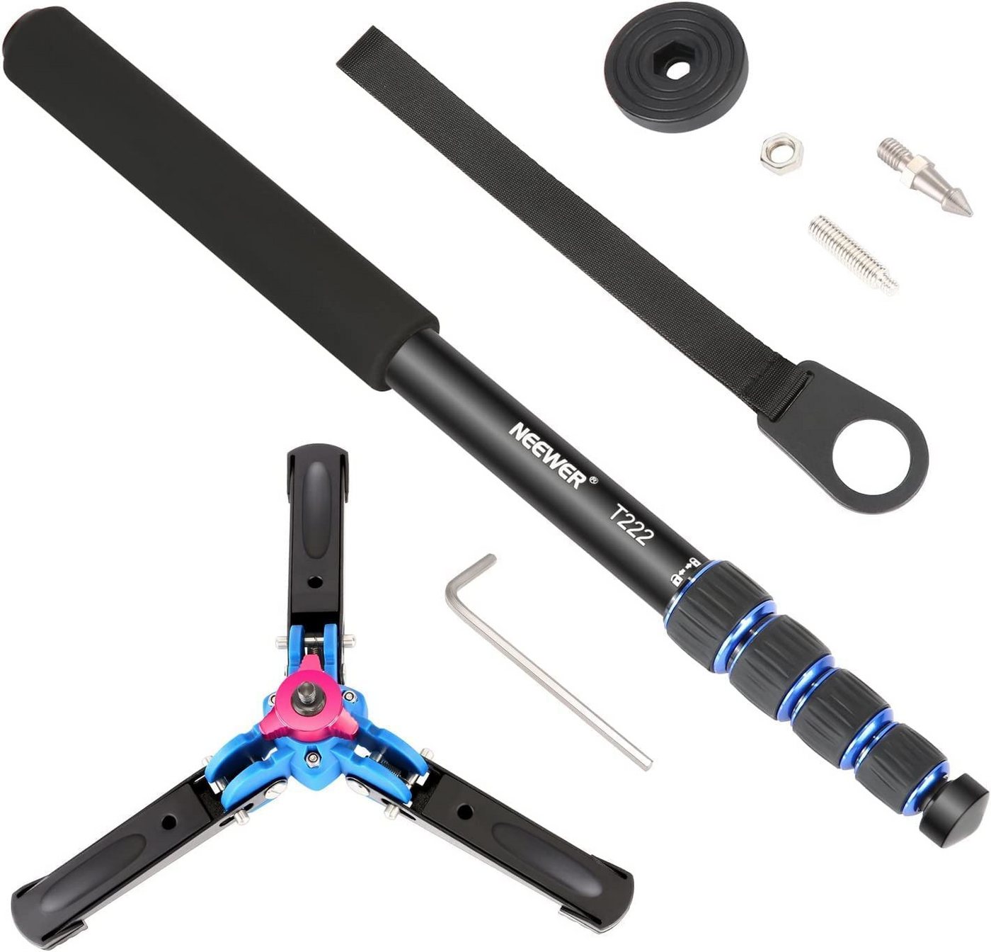 Neewer T222 Ausziehbares Einbeinstativ, Abnehmbarer und Faltbarer Halterung Einbeinstativ (höhenverstellbar von 52 bis 168 cm, 5kg Tragkraft, für DSLR-Kameras) – Bild 2 von 5