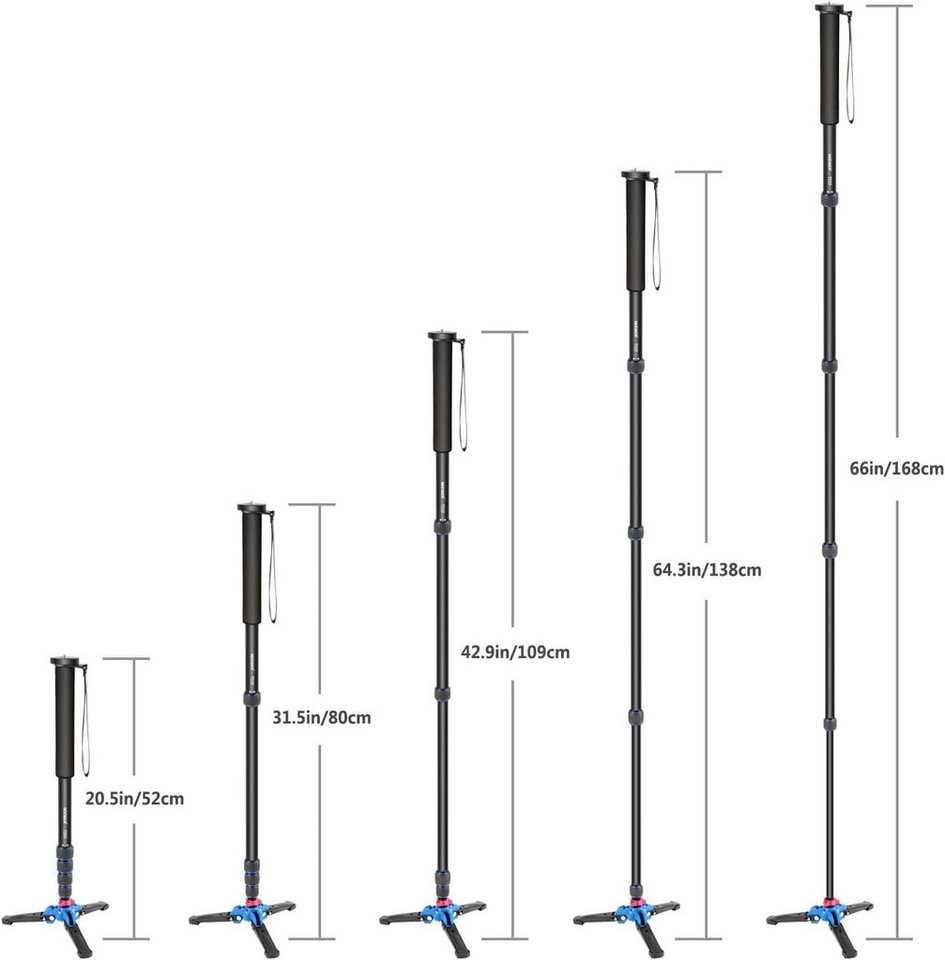Neewer T222 Ausziehbares Einbeinstativ, Abnehmbarer und Faltbarer Halterung Einbeinstativ (höhenverstellbar von 52 bis 168 cm, 5kg Tragkraft, für DSLR-Kameras) – Bild 5 von 5