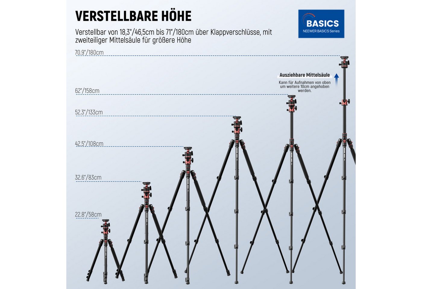 Neewer TP16 180cm Kamera Stativ Einbeinstativ mit Mittelsäule und Kugelkopf Dreibeinstativ (Schnellwechselhalterung für DSLR Kameras und Handys, Last 8kg) – Bild 3 von 5