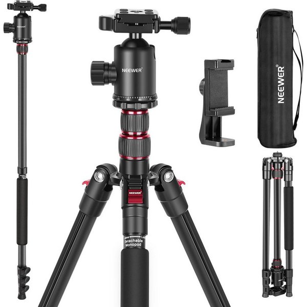 Neewer TP77 Einbeinstativ 197 cm, Aluminium, mit 360° Panorama Kugelkopf Kamerastativ (2 Achsen Mittelsäule, Arca Schnellwechselplatte, für DSLR Smartphone)