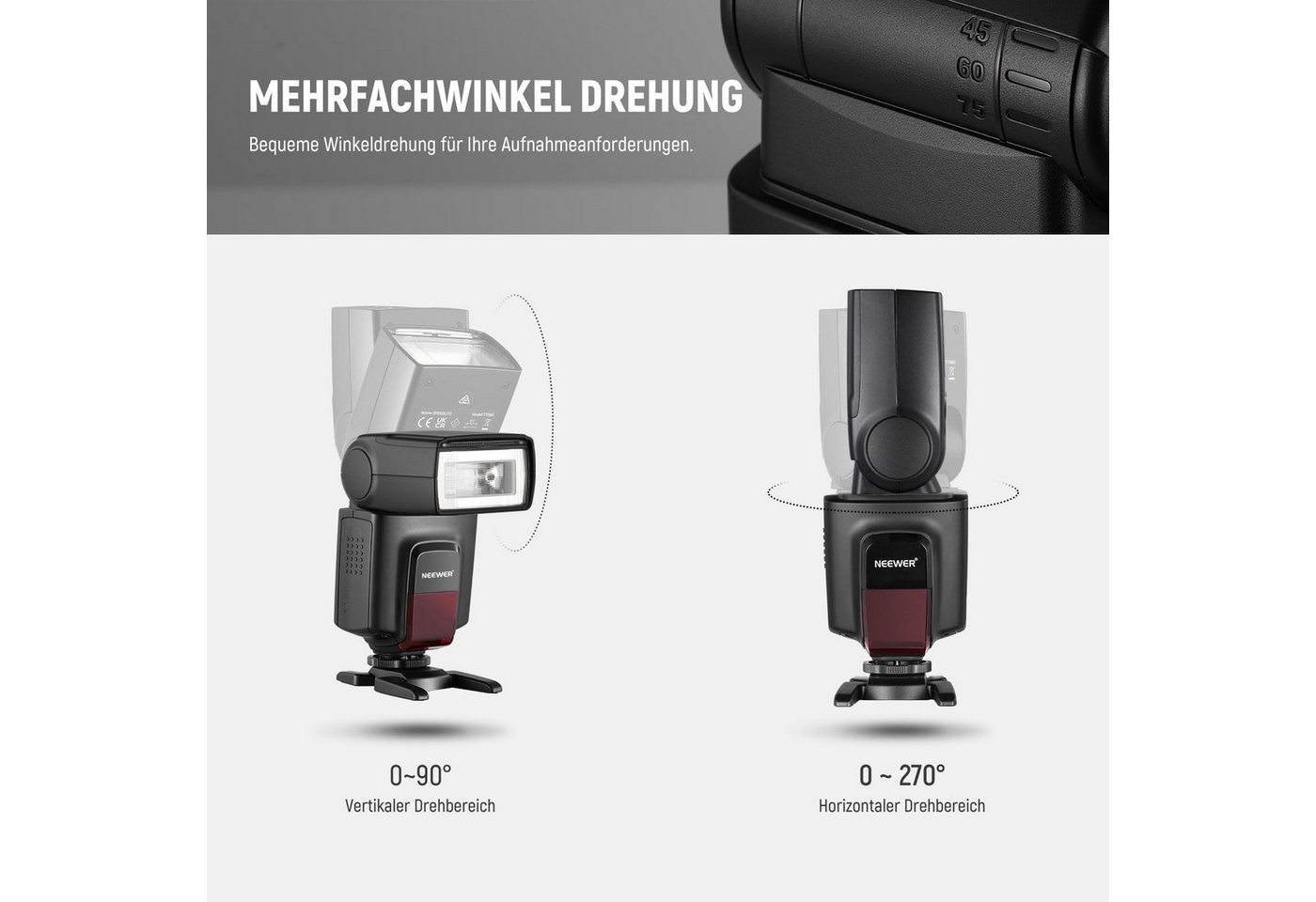 Neewer TT560 Blitz für Canon, Sony, Nikon DSLR mit Tasche & Zubehör Blitzgerät, (eine 8 stufige Leistungsregelung) – Bild 5 von 5