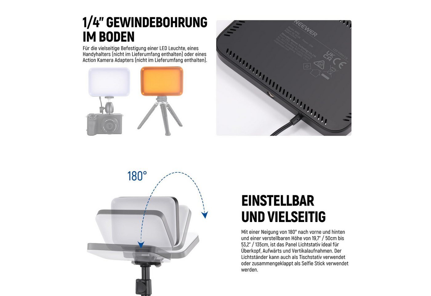 Neewer Videoleuchte 2 Stück LED Videolicht Panel Beleuchtungsset, Bi-Color, Dimmable, Höhenverstellbar 50-135 cm, mit Ständern & Filternm, für Fotografie – Bild 5 von 5