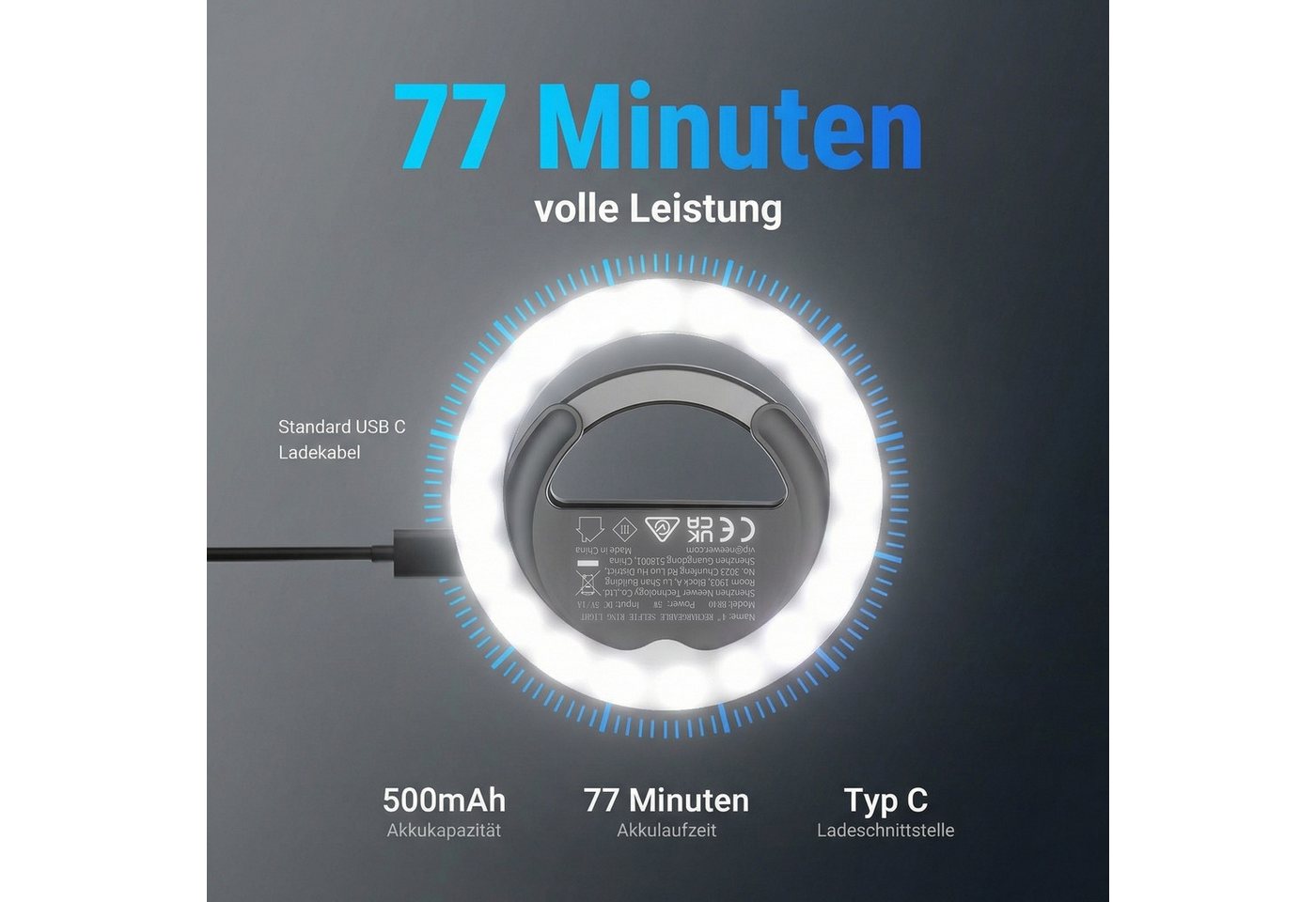 Neewer Videoleuchte BR40 4" Selfie Ring Light Handy kompatibel mit iPhone, 5W zweifarbiges wiederaufladbares Clip Handy Licht – Bild 5 von 5
