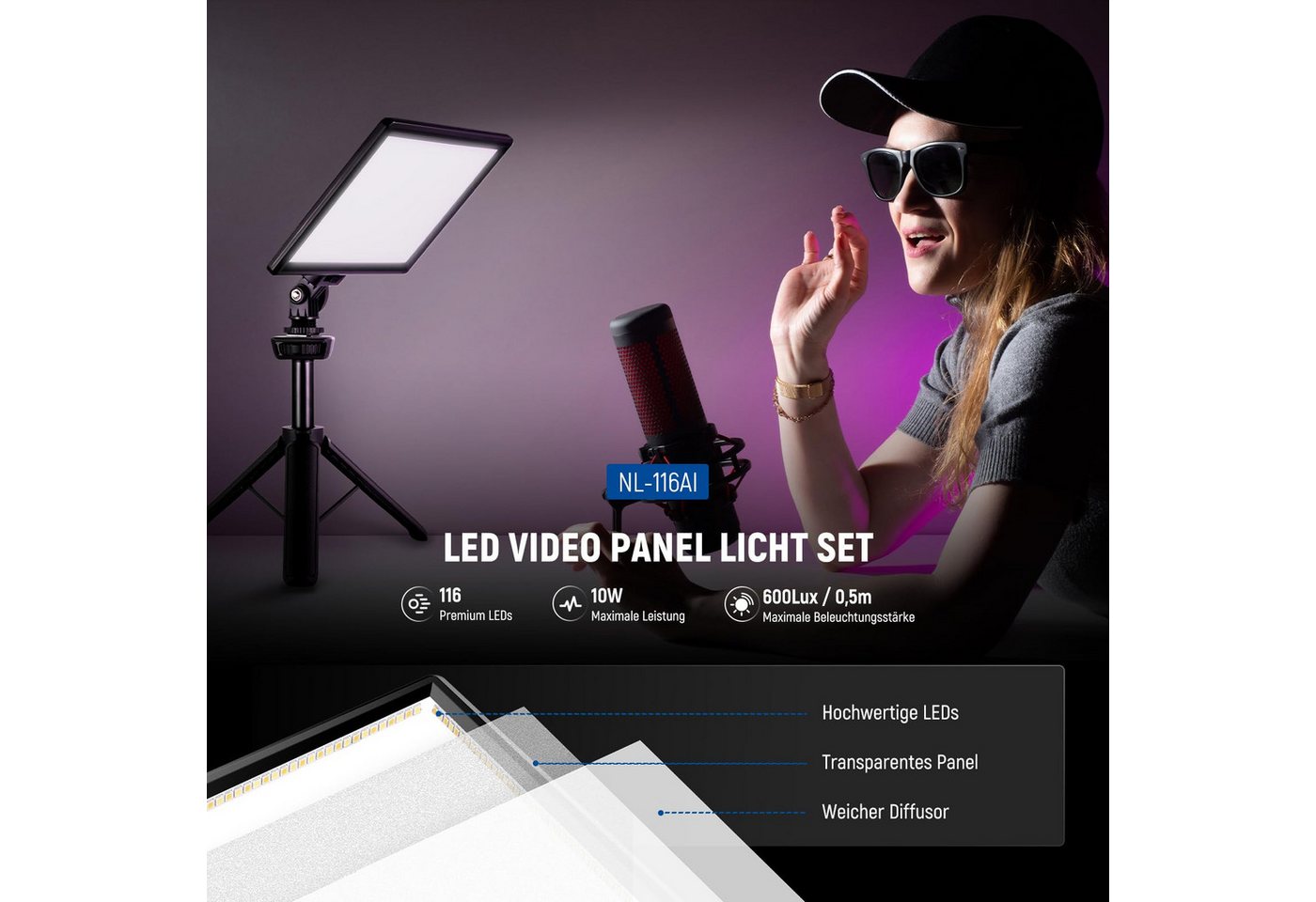 Neewer Videoleuchte NL-116AI 9" LED Videolicht Panel dimmbares weiches Licht – Bild 2 von 5