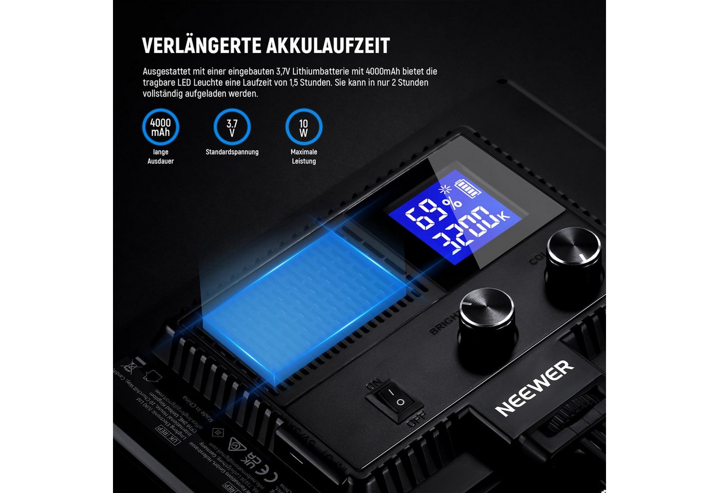 Neewer Videoleuchte NL-116AI 9" LED Videolicht Panel dimmbares weiches Licht – Bild 4 von 5