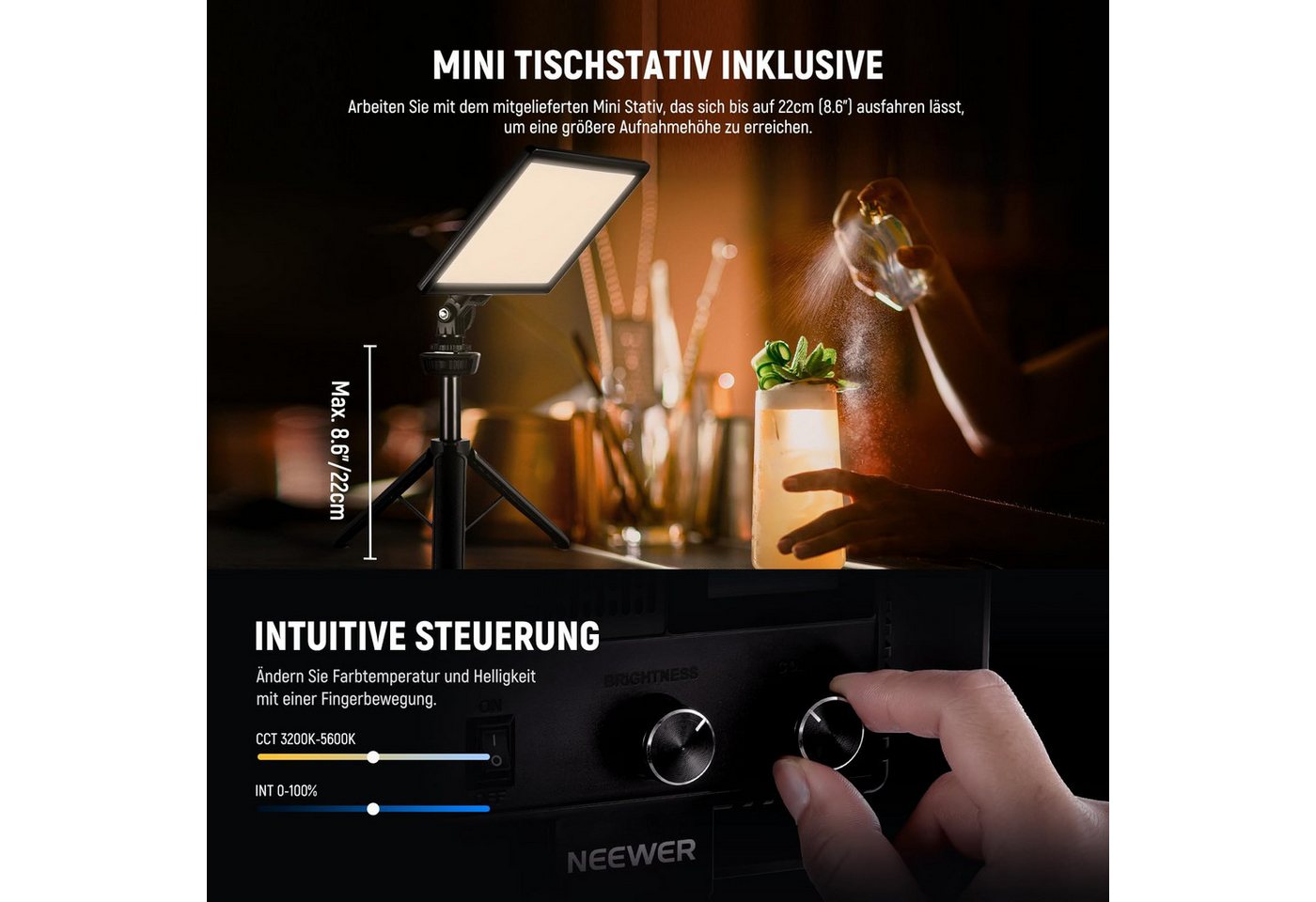 Neewer Videoleuchte NL-116AI 9" LED Videolicht Panel dimmbares weiches Licht – Bild 5 von 5