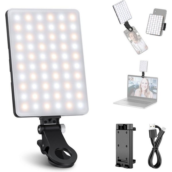 Neewer Videoleuchte NL-60AI Basic Clip On Selfie Licht kompatibel mit iPhone, 2000mAh wiederaufladbares LED Videolicht mit Handy Clamp, für Laptop