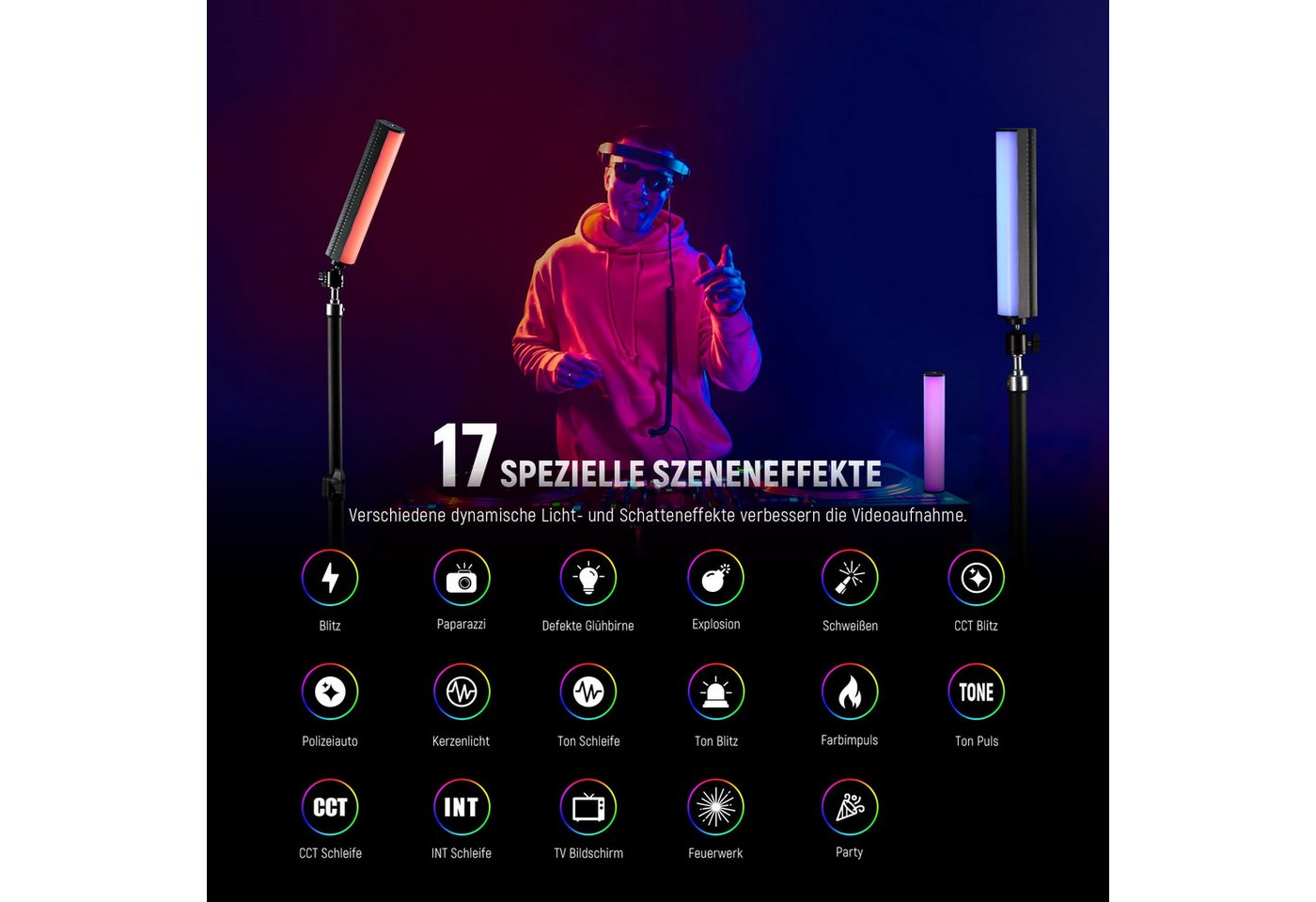 Neewer Videoleuchte TL21C Handlichtstab, Magnetischer RGB Lichtstab, mit APP Steuerung, 2550mAh Akku, 2500K~8500K dimmbar CRI 95+, für Fotografie Vlog TikTok – Bild 4 von 5