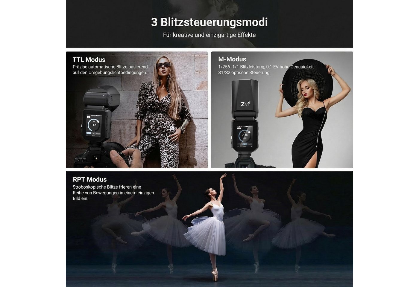 Neewer Z3R-S TTL Flash Speedlite Light mit Touchscreen, für Sony Kameras Blitzgerät, (100Ws 2,4G TTL Rundkopf Blitz Flash, 1/8000s HSS, 3000mAh 500 Leistung) – Bild 3 von 5