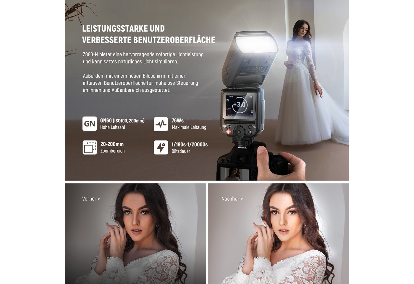 Neewer Z880-N 2,4G 76Ws TTL Blitzgerät für Nikon, 1/8000s HSS 3000mAh Blitze Blitzgerät, (kompatibel mit Godox, TTL/M Schnellschalter TCM Taste Volle Leistung) – Bild 2 von 5