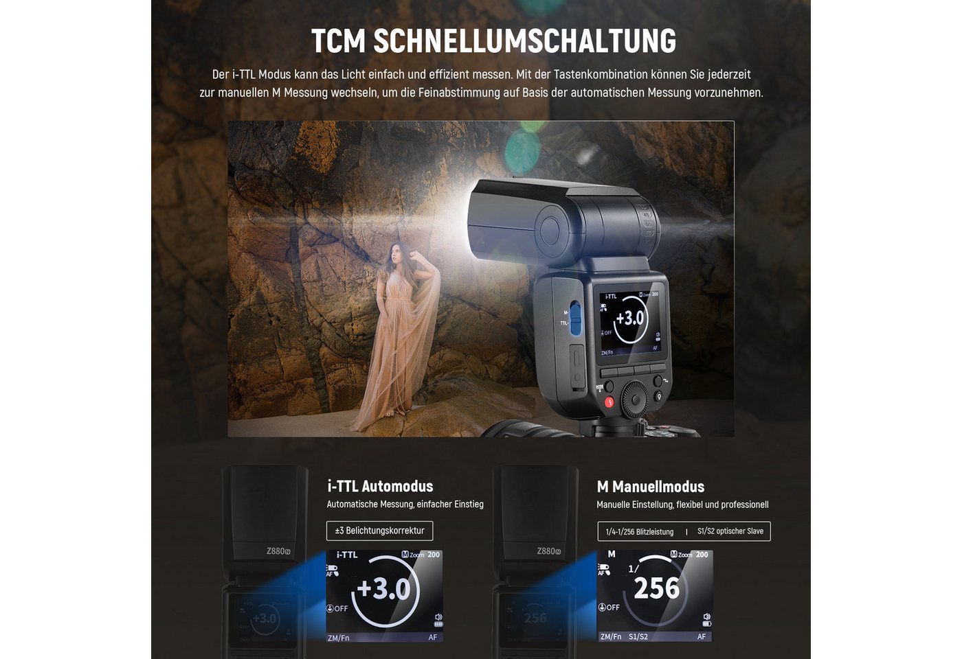 Neewer Z880-N 2,4G 76Ws TTL Blitzgerät für Nikon, 1/8000s HSS 3000mAh Blitze Blitzgerät, (kompatibel mit Godox, TTL/M Schnellschalter TCM Taste Volle Leistung) – Bild 3 von 5