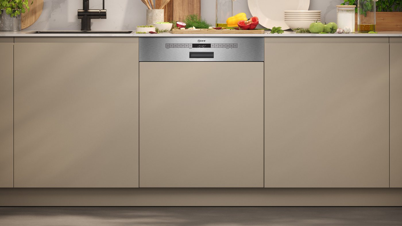 NEFF teilintegrierbarer Geschirrspüler S145EVS04E, 14 Maßgedecke, Automatische Türöffnung für Effizienz, flexible Körbe & Schubladen – Bild 2 von 5